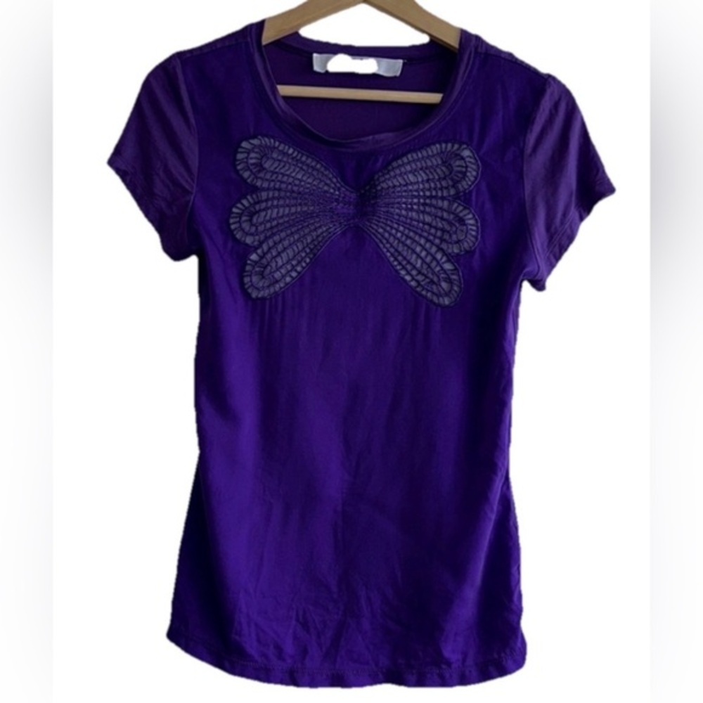Elisabetta Franchi Purple Butterfly Design Short Sleeve Tee Sz. 40 ( US 4)